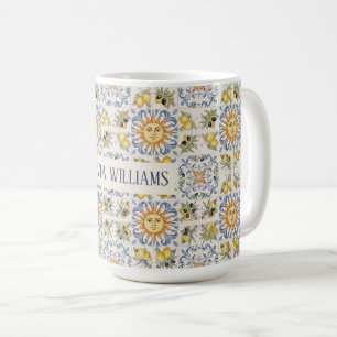Caneca De Café Azulejo de Limão Mediterrâneo Design Costeiro Ital
