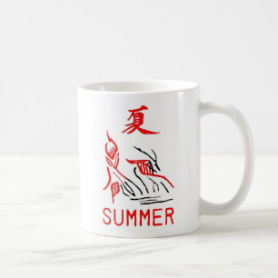 Caneca De Café Azulejo de Mahjong, verão, no fundo branco
