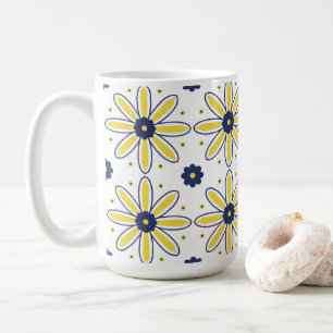 Caneca De Café Azulejo de Margarida Mediterrânea Azul-Marinho e A