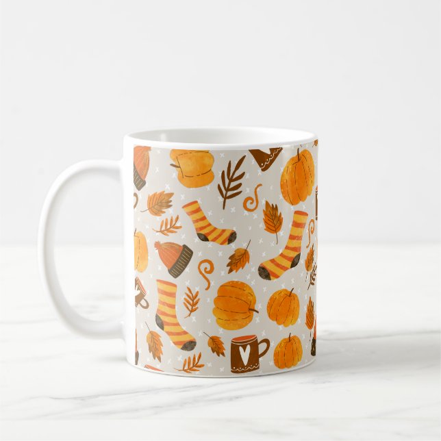 Caneca De Café Azulejo de Padrão Ininterrupto do Tema do outono (Esquerda)