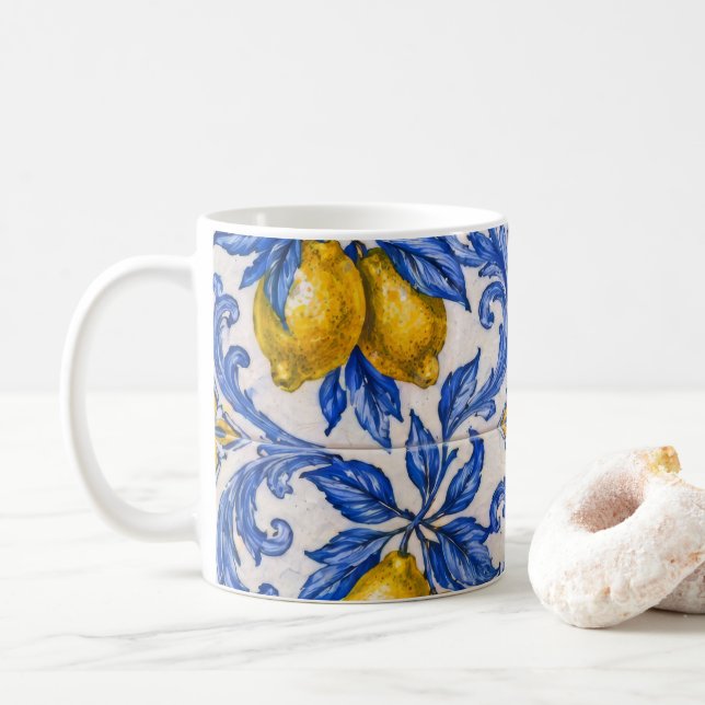 Caneca De Café Azulejo de Telha Azul Limão (Com Donut)