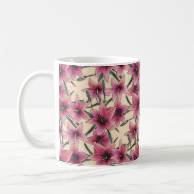 Caneca De Café Azulejo de vidro flores de lírio líquido 3D em flo (Esquerda)