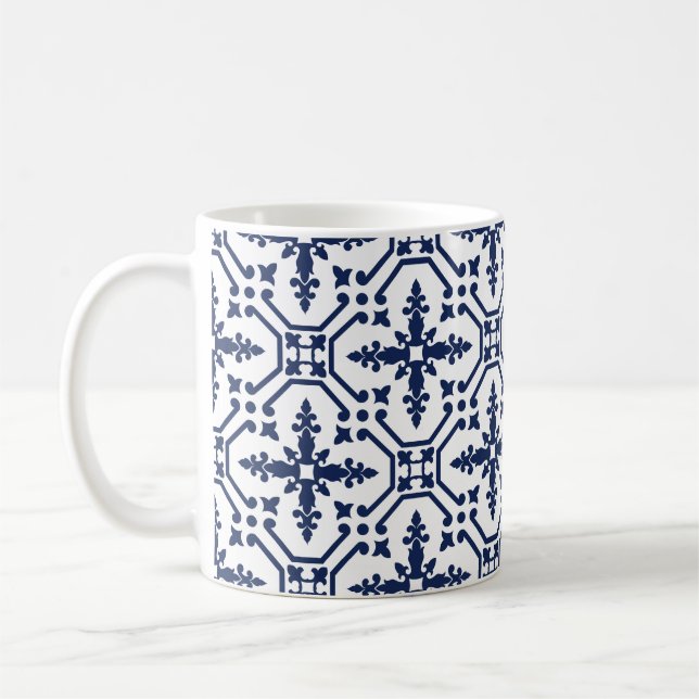 Caneca De Café Azulejo decorativo geométrico azul marroquino (Esquerda)