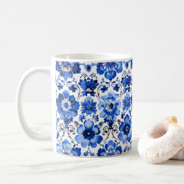 Caneca De Café Azulejo Floral Cerâmico