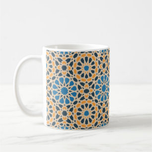 Caneca De Café Azulejo Geométrico Marroquino & Padrão Laranja