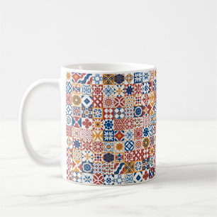Caneca De Café Azulejo marroquino - azul e bordo