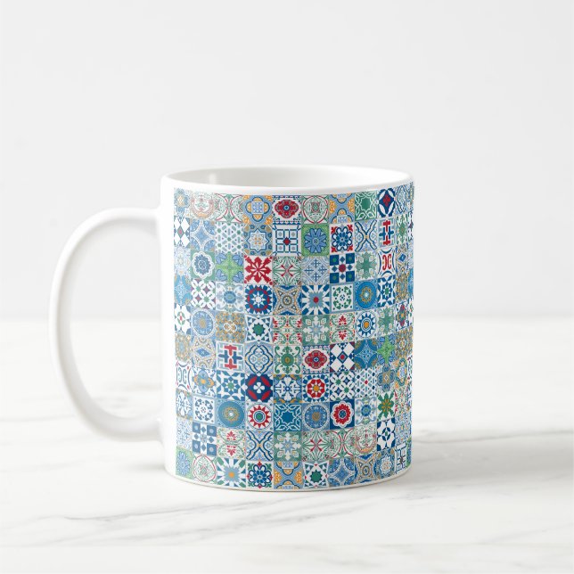 Caneca De Café Azulejo marroquino - azul e vermelho (Esquerda)
