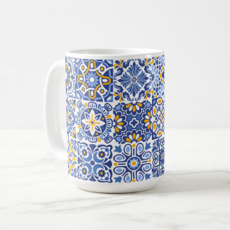Caneca De Café Azulejo Mediterrâneo Marroquino Azul e Amarelo