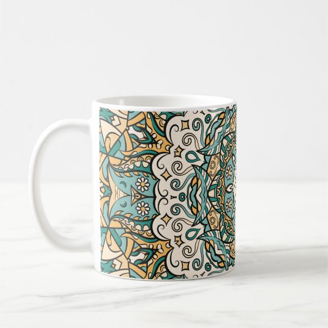 Caneca De Café Azulejo Mehndi Colorido Tracery Perfeito (Esquerda)