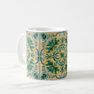 Caneca De Café Azulejo Talavera Azulejo Dourado Verde