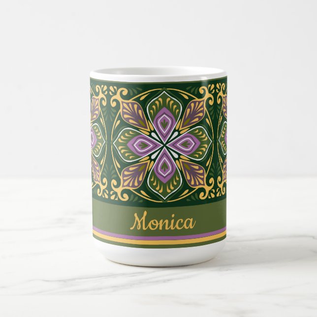 Caneca De Café Azulejos azeite e lavanda com nome  (Centro)