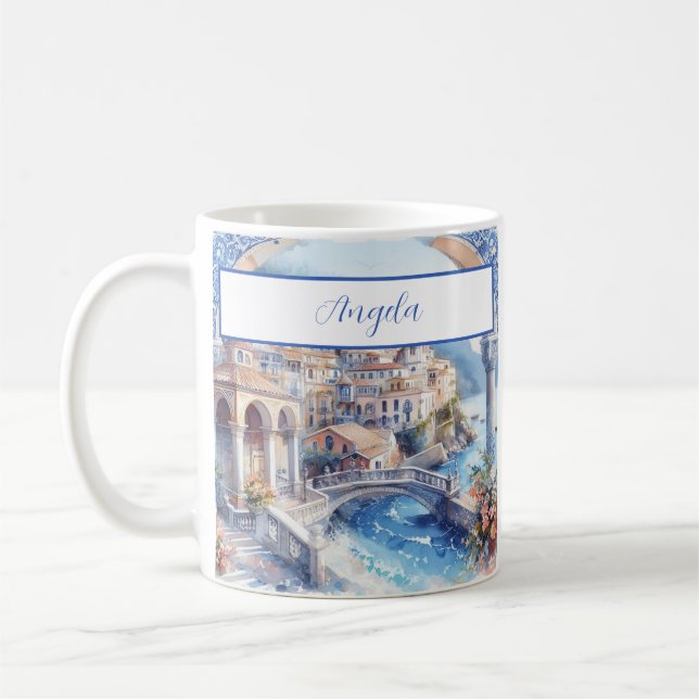 Caneca De Café Azulejos Azuis da Costa do Amalfi Itália (Esquerda)
