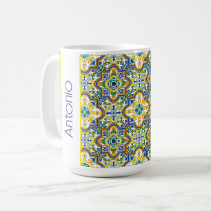 Caneca De Café 💛💙💚Azulejos azuis e amarelos deslumbrantes
