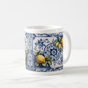 Caneca De Café Azulejos brancos e limões azuis Amalfi italianos