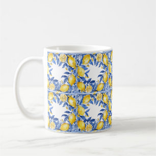 Caneca De Café Azulejos de Limão Siciliano Padrão Mediterrâneo Do