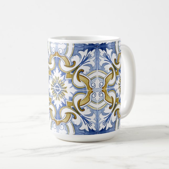 Caneca De Café Azulejos do Mediterrâneo, majolica, estilo Sicilia (Frente Esquerda)