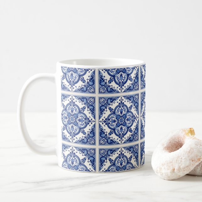 Caneca De Café Azulejos do Mediterrâneo, Portugal, Azulejo, Majol (Com Donut)