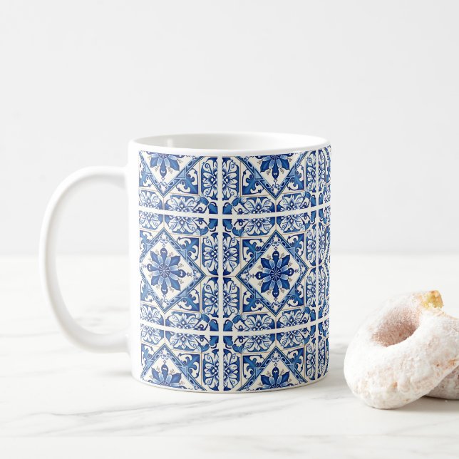Caneca De Café Azulejos do Mediterrâneo, Portugal, Azulejo, Majol (Com Donut)