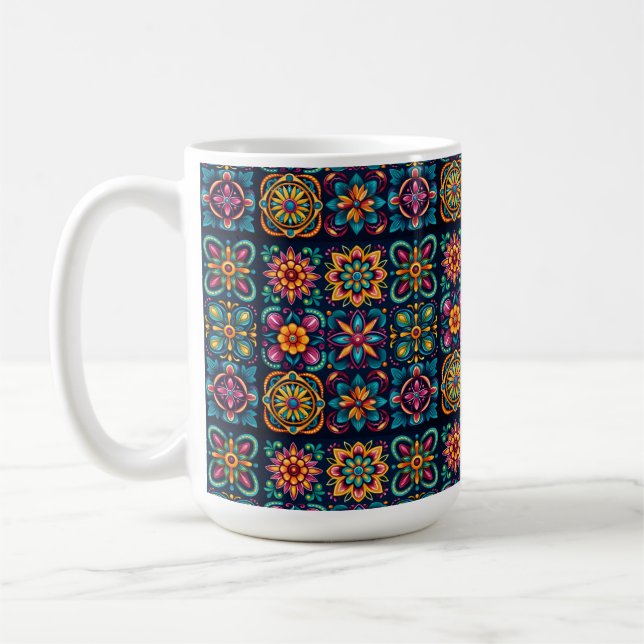 Caneca De Café Azulejos Flor Mosaico 53 (Esquerda)