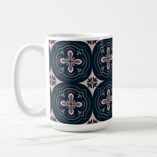 Caneca De Café azulejos geométricos florais de cores terrosas (Esquerda)