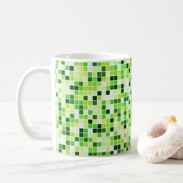 Caneca De Café Azulejos piscinas, Azulejos Mosaicos Verdes, Padrã (Com Donut)