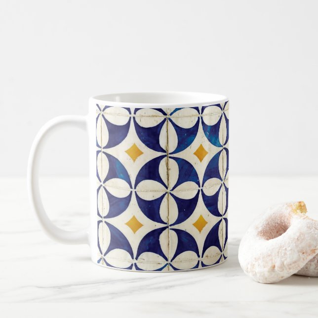 Caneca De Café Azulejos Portugueses - Azulejo Pattern Design (Com Donut)