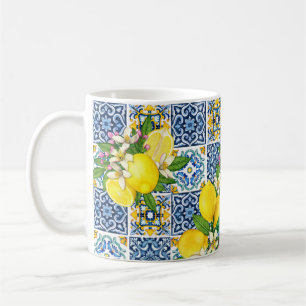 Caneca De Café Azulejos Sicilianos do Mediterrâneo, limões de cit