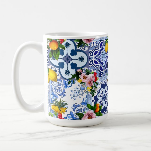 Caneca De Café Azulejos sicilianos, majolica, limões, citrinos (Esquerda)
