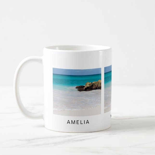 Caneca De Café Azure Ocean Sandy Beach Photo (Esquerda)