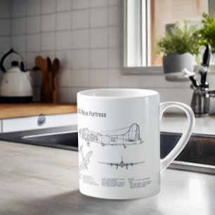 Caneca De Café B-17 Fortaleza Voadora - Planos Blueprint do avião