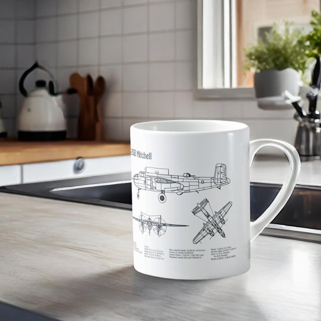 Caneca De Café B-25B Mitchell Doolittle - Airplane Blueprint BD (Criador carregado)