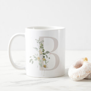 Caneca De Café B inicial com flor de cor suave Mug de café