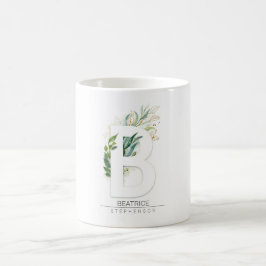 Caneca De Café B Monograma Verde Dourado Deixa Nome Elegante