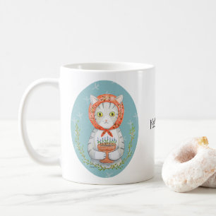 Caneca De Café Babushka Cat Cinza por Cat Gift Nome Personalizado