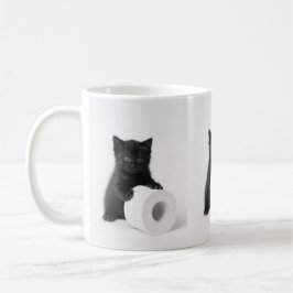 Caneca De Café Baby Black Kitten Guarding Toilet Paper Roll On