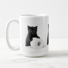 Caneca De Café Baby Black Kitten Guarding Toilet Paper Roll On