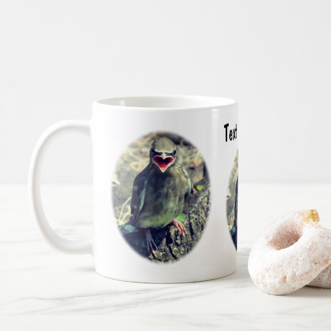 Caneca De Café Baby Cedar Waxwing Bird Personalizado Natureza (Com Donut)