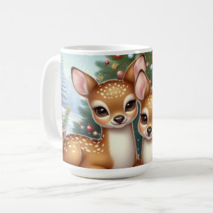 Caneca De Café Baby Deer Entre Árvore Festiva De Natal