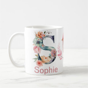 Caneca De Café Baby Dog Photo Name Letter S Floral Monographic Bi