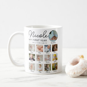 Caneca De Café Baby First Year 12 Meses Foto Collage Modern