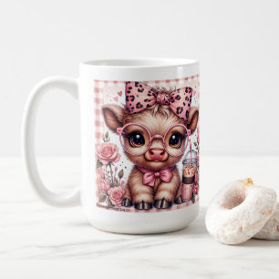 Caneca De Café Baby Highland Cow Coquette Leopardo Arco Licenciad