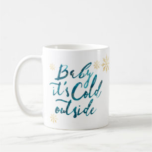 Caneca De Café Baby It's Fold Outside Chic Blue Watercolor Script