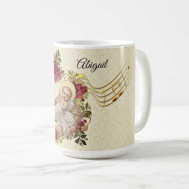 Caneca De Café Baby Jesus Christmas Floral Music (Frente Esquerda)