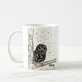 Caneca De Café Baby Owl Basking na Noite