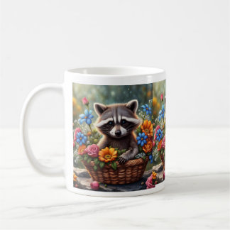 Caneca De Café Baby Raccoon in Flower Basket Mug