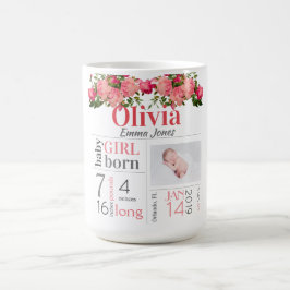 Caneca De Café Baby Stats Photo Pink and Peach Flower Design