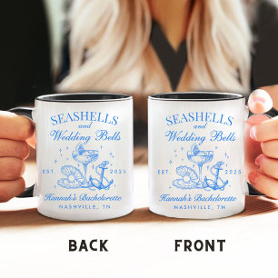 Caneca De Café Bachelorette Retro Blue Seashells & Wedls