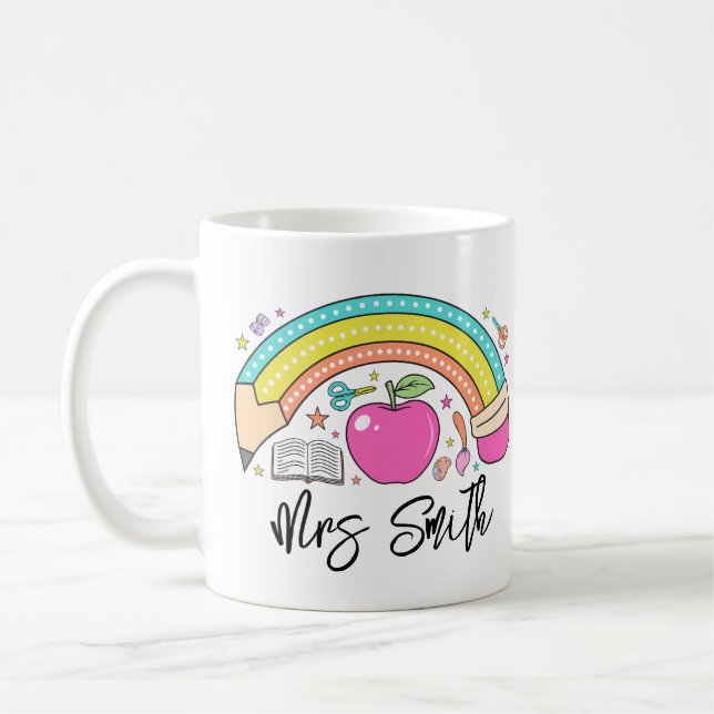 Caneca De Café back School Rainbow Teacher Life (Esquerda)