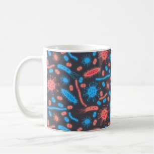 Caneca De Café Bactéria Brilhante Microorganismo rosa azul