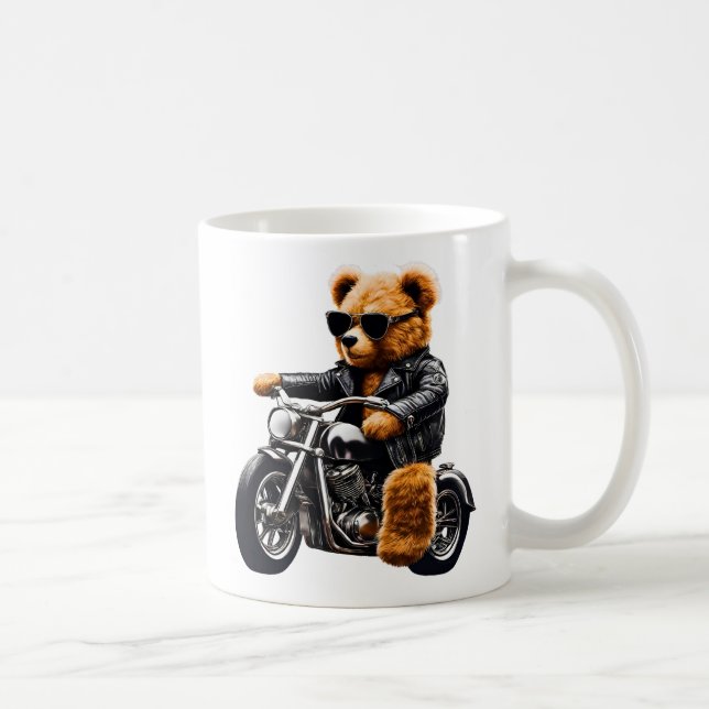 Caneca De Café Badass Biker Teddy Bear Art – Funny Leather-Clad (Direita)